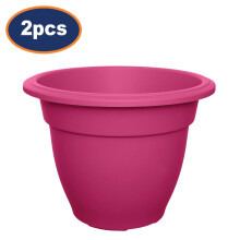 Set of 2 30cm Bell Pot Planter Round Pink Garden Plastic Flower Plant Pot