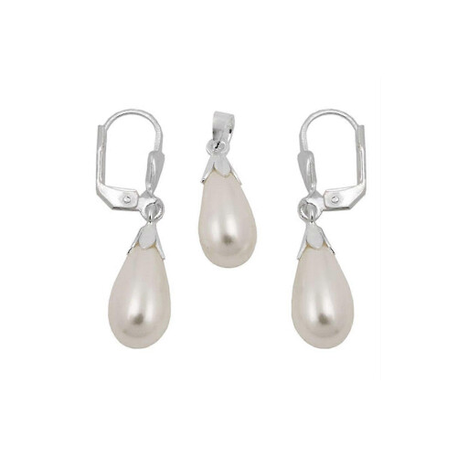 Set Pendant/studs White Bead Silver 925 - Gl93534 2