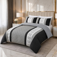(Super King, Grey & Black) Double Brushed Microfiber Duvet Cover Set Reversible Design with Zipper Closure and Corner Ties