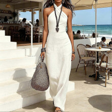 (XXL, White) Halter Neck Maxi Dress Crisscross & Sleeveless for Summer Beach Bodycon Fit