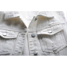 (X-Large, White) Womens Crop Denim Vest Jacket Sleeveless Button Down Ripped Casual Waistcoat Jacket - Z
