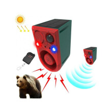 Répulsif solaire pour animaux avec alarme sonore et lumineuse activée par le mouvement et télécommande sans fil (version anglaise rouge)