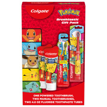 Colgate Kids Pokemon Toothbrush and Kids Toothpaste Gift Set, Includes Pokemon-Themed Battery Toothbrush, 2 Bubblegum Flavored Fluoride Toothpastes, a