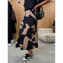 (L, Khaki and black) Autumn High Waist Slim Print Women's Skirtxx3