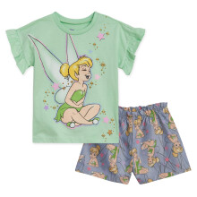 Disney Classics Tinker Bell Baby Girls T-Shirt und Chambray Radshorts Set Grün/Blau 18 Monate