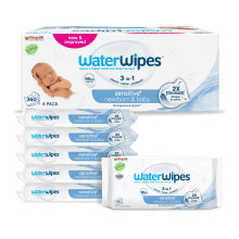 WaterWipes Sensitive+ Newborn & Baby Wipes, 360 Wipes (6 Packs), 3-in-1 Cleaning, Care, Protection,