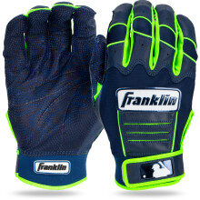 Franklin Sports MLB Batting Gloves - CFX Pro Adult Men's + Youth Batting Gloves Pair - Baseball + Softball Gloves - Navy/Green - Youth Large