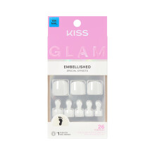 KISS GLAM, Press On Naglar, Nagellim inkluderat, 'Twinkle Toes', Vit, Kort Storlek, Squoval Form