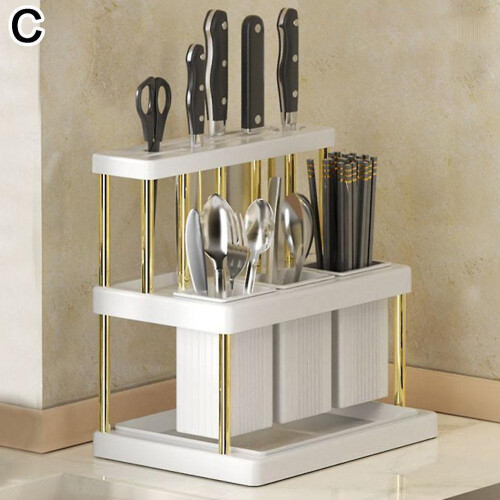 (White and gold) Kitchen Cutlery Holder Spoon Fork Chopstick Storage Rack Utensils Organizer