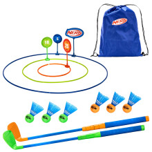 NERF Birdie Golfspiel - Spaßiges Golfspiel für den Garten - Chippen üben - Komplettset mit Schlägern, Ringen, Bällen & Tragetasche