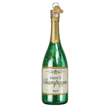 Old World Christmas Champagneflaska Glasblåst Julprydnad, Handgjord Dekoration, Vuxen Drycker Kollektion