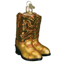 Old World Christmas Bruna Cowboy Boots Glasblåst Julgranskula, Handgjord Dekoration, Western Kollektion