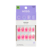 KISS CORE, Press On Nails med lim, 'My Time', Rosa, Medelstorlek, Almondform, Inkluderar 32 Naglar, 2g Lim, 1 Manikyrsticka, 1 Mini Fil