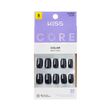 KISS CORE, Press On Nails, Nagelkleber enthalten, 'Photogenic', Schwarz, Kurz, Squoval, 32 Nägel, 2g Kleber
