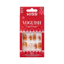 KISS Voguish Fantasy Holiday Press On Nails, Holly Nights, Braun, Mittel Oval, Kein Schaden für Naturnägel, Pink Gel Nagelkleber (2g)