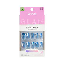 KISS GLAM, Press-On Nägel, Kleber enthalten, 'Glow Forever', Blau, Mittel, Mandel, 32 Nägel, 2g Kleber, 1 Maniküre-Stick