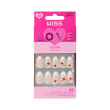 KISS LOVE Design Valentinsdag Fransk Tip Press On Naglar, Cupid's Canvas, Vit, Medium, 32 Stycken
