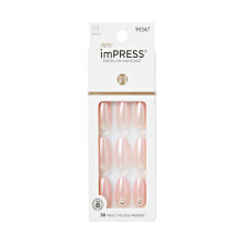 KISS Impress No Glue Press-On Nägel Pink Schimmer, Strass-Akzente, 30 Nägel, Prep Pad, Manikürestäbchen, Mini Feile