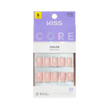 KISS CORE Color Press On Nails Short, Aesthetic, Pink, Squoval, 32 Count