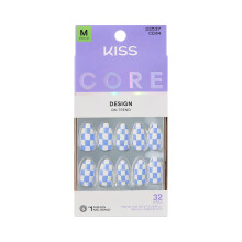KISS CORE, Press On Nails, Nagellim, 'Credit', Blå, Medium, Mandelform, 32 Naglar, 2g Lim, 1 Manikyrsticka, 1 Mini Fil