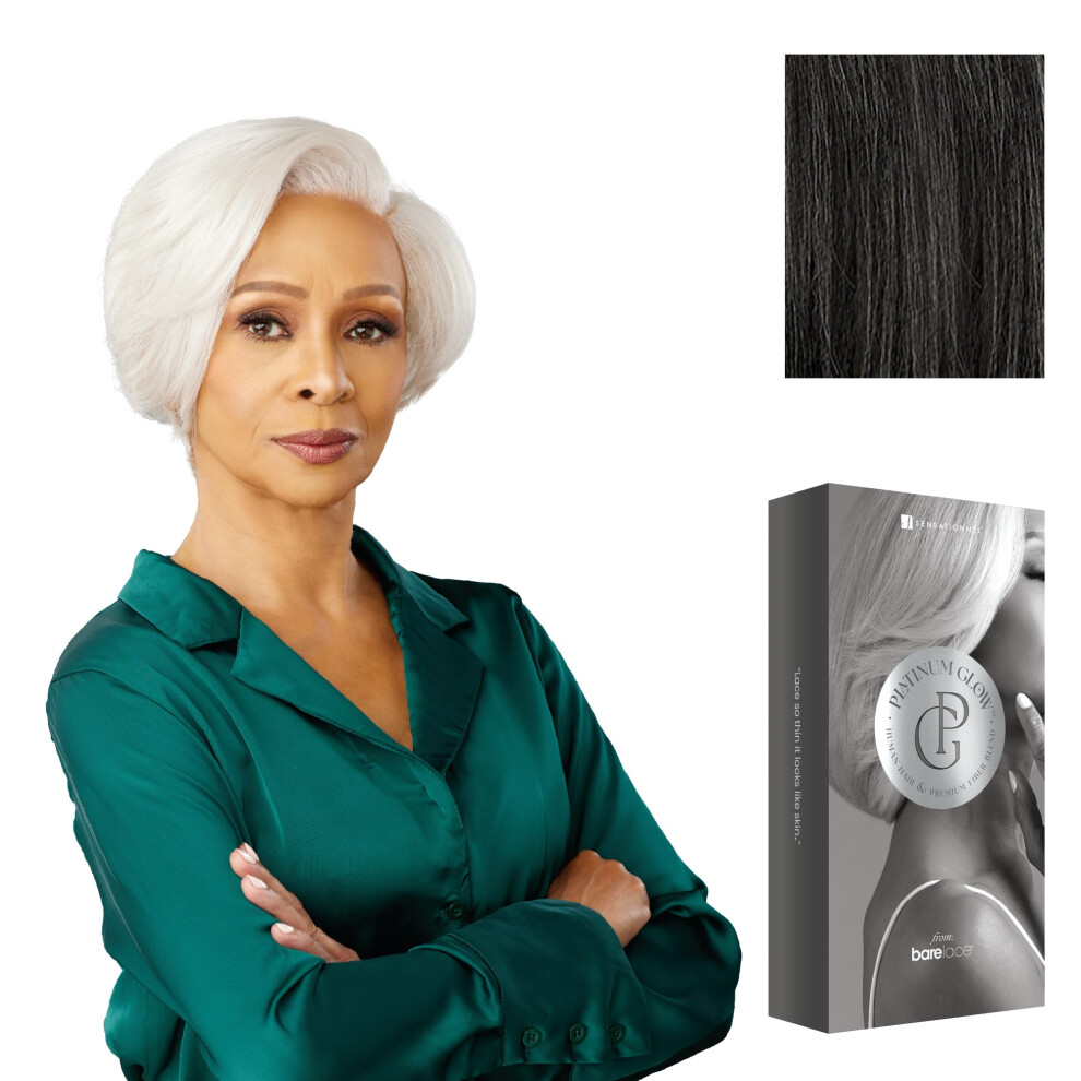 Sensationnel Unisex Silver Platinum Glow 13X6 Wig - Catherine Lacefrontal Glueless Human Hair Blend Preplucked Hairline (Shimmeringpearl)