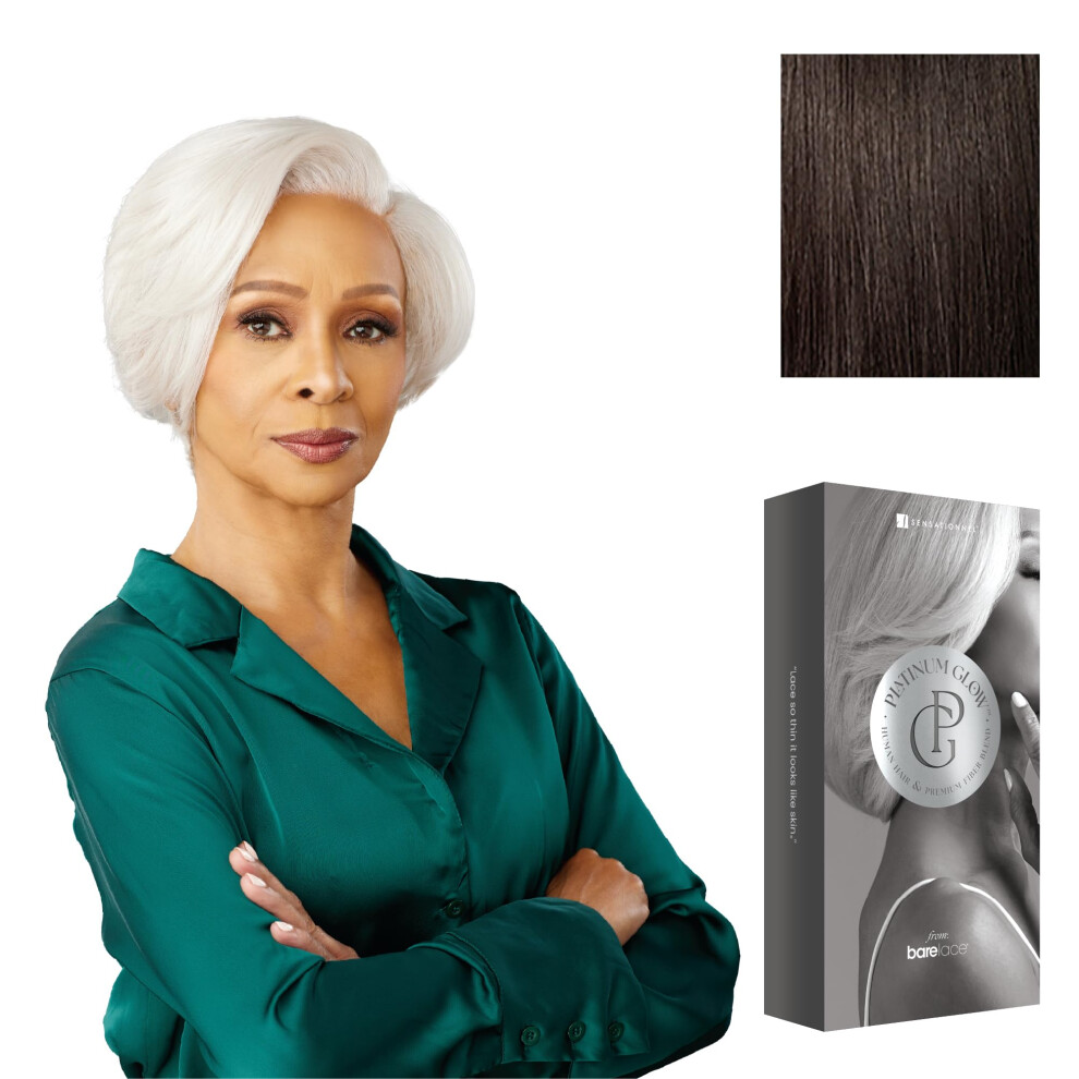 Sensationnel Unisex Silver Platinum Glow 13X6 Wig - Catherine Lacefrontal Glueless Human Hair Blend Preplucked Hairline (2 Darkbrown)