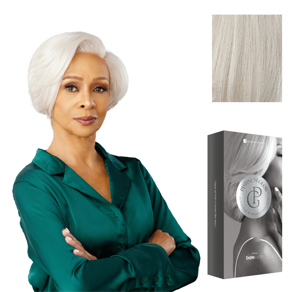 Sensationnel Unisex Silver Platinum Glow 13X6 Wig - Catherine Lacefrontal Glueless Human Hair Blend Preplucked Hairline (Icypearl)