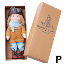 (Blue) Cartoon Plush Stuffed Doll Knitting Wool Hair Girl Toys W/ Dress Clothes