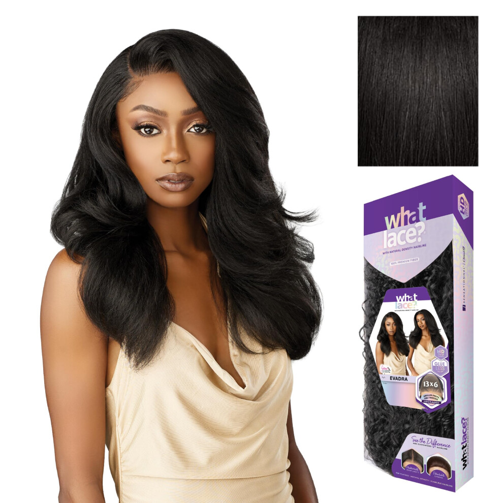 Sensationnel Unisex What Lace 13X6 Wig - Evadra Lacefrontal Hand Tied Glueless Synthetic With Natural Density Preplucked Hairline (1B Offblack)