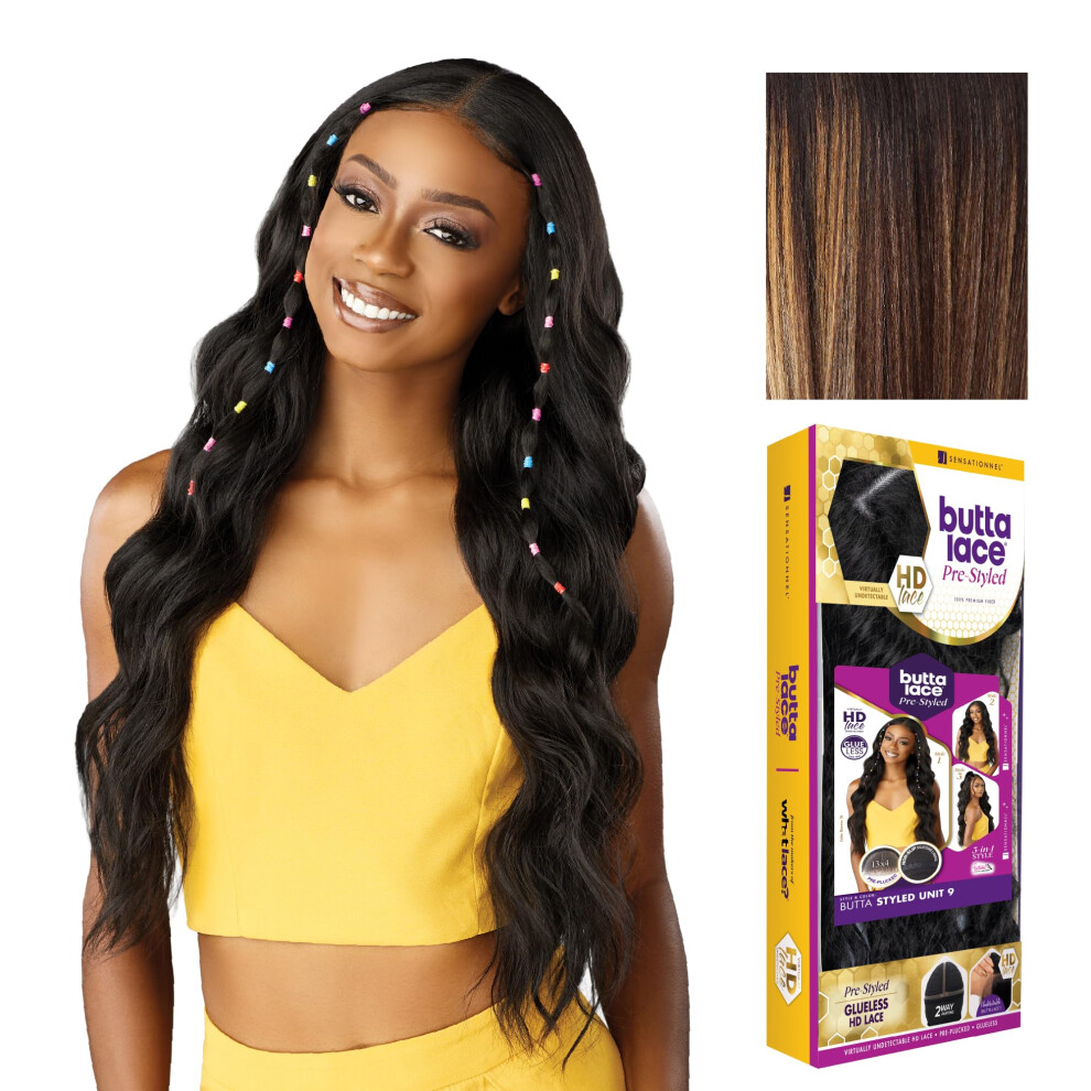 Sensationnel Unisex Butta Lace Prestyled Wigs - Unit 9 Glueless 13X4 Hand Tied Lace Frontal Synthetic Preplucked Hairline (Balayagesunkissed)