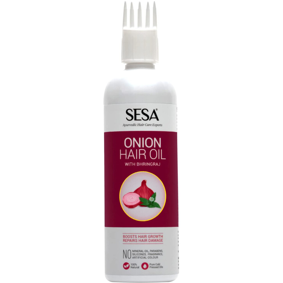 Sesa Onion Hair Oil With Bhringraj & Ayurvedic Herbal Extracts | Now With Comb Applicator | Paraben Free & Sulphate Free | 200 Ml (Pack Of 1)