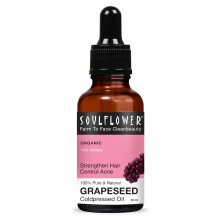 Soulflower Druvkärneolja för Hårväxt, Akne, Ansiktsmassage, Strålande Hud 100% Ren, Naturlig & Kallpressad