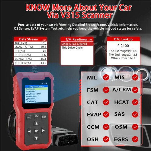 V315 Professional OBD2 Scanner Automotive Diagnostic Tool for Engine Code Reading 2