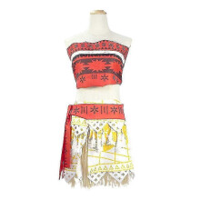 (S) Lady Moana Cosplay Costume Suit Skirt Set With Necklace Halloween Dress Up Outfits Set Gifts