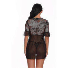 (S, Black) Women Lace Lingerie Lace-up Thong Set Nightwear DressZZ15