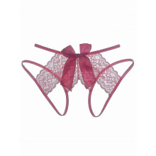 (L, Red) Floral Lace Bow Panties, Cut Out Scallop Trim Open Crotch Panties, Women's Sexy Lingerie & Underwearzz29