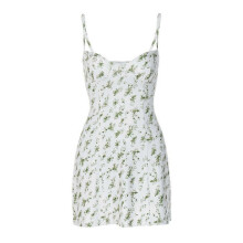 (L, White) Women Floral Mini Dress Spaghetti Strap Sleeveless Bodycon A-Line Dress Short Camis Swing Dress Red