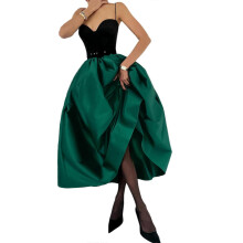 (S, Green) Satin Long Sleeve Prom Dress with Pockets - Elegant Evening Party Gowns for Women Green