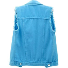 (Medium, Sky-blue) Womens Crop Denim Vest Jacket Sleeveless Button Down Ripped Casual Waistcoat Jacket - Z