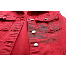 (Large, Red) Womens Crop Denim Vest Jacket Sleeveless Button Down Ripped Casual Waistcoat Jacket - Z