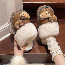(40, Khaki40) Hello Kitty Adult Cartoon Slippers Winter Warm Cute Bumper Toe for Women