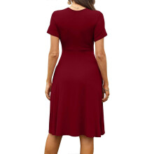 (Xxl, Wine red) Women'S Summer Short Sleeve Casual Dresses V-Neck Floral Party Dress with Pockets Black