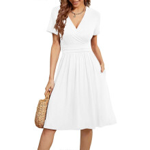 (Xxxl, White) Women'S Summer Short Sleeve Casual Dresses V-Neck Floral Party Dress with Pockets Black