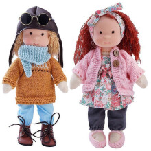 (Purple) Cartoon Plush Stuffed Doll Knitting Wool Hair Girl Toys W/ Dress Clothes