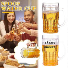 (A) 450ml Creative Cool Double Beer Glass Mezzanine Funny Cold Beer Mug Spoofing