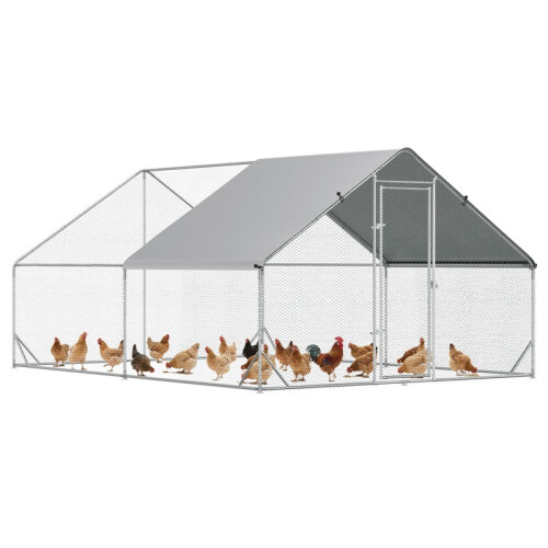 Poulailler de jardin avec structure galvanisée, bâche imperméable et grillage hexagonal