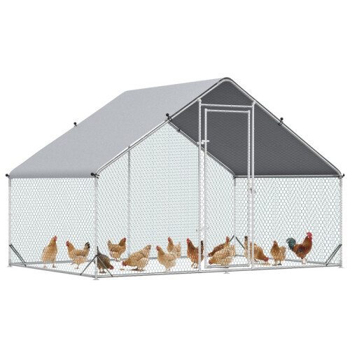 Poulailler de jardin avec structure galvanisée, bâche imperméable et grillage hexagonal