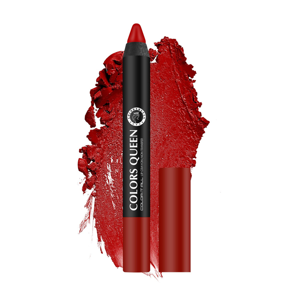 Colors Queen Color It All Non Transfer Lip Crayon Lipstick With Sharpener | Matte Finish, Long Lasting | Smudge Proof & Kiss Proof Crayon Lipstick For