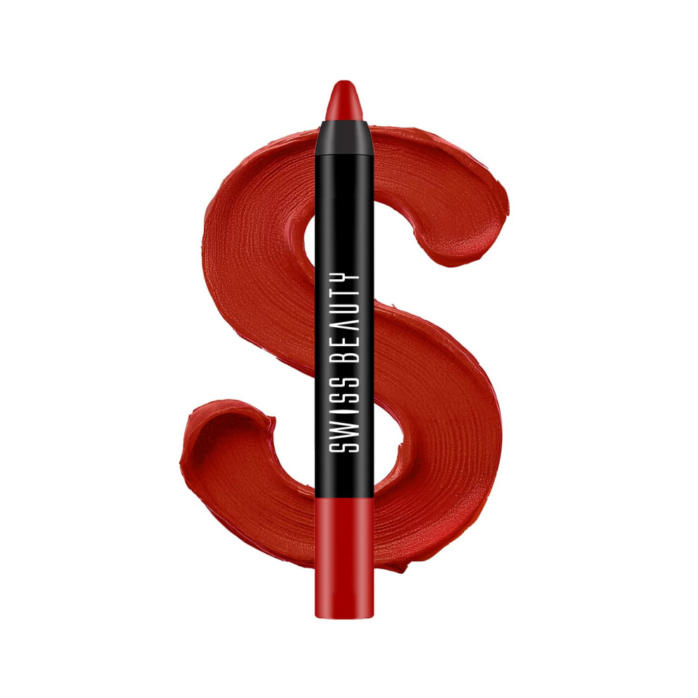 Swiss Beauty Red Matte Long Lasting Stay Maxx Lip Crayon Lipstick | Matte Finish | 12-Hour Stay | Smudge Proof | Lightweight | Shade- Letter, 3.5G