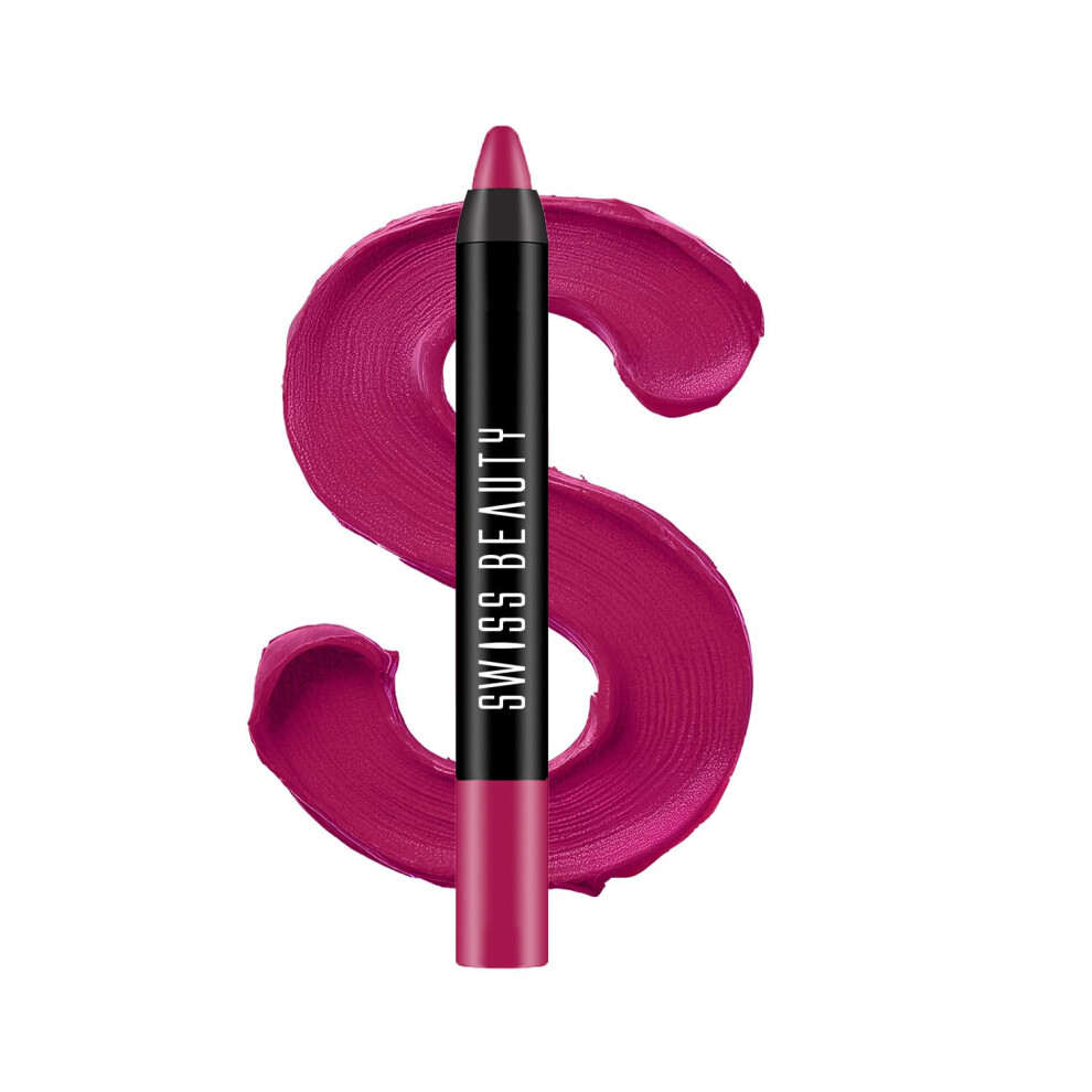 Swiss Beauty Matte Long Lasting Stay Maxx Lip Crayon Lipstick | Matte Finish | 12-Hour Stay | Smudge Proof | Lightweight | Shade-Plum Pick, 3.5G
